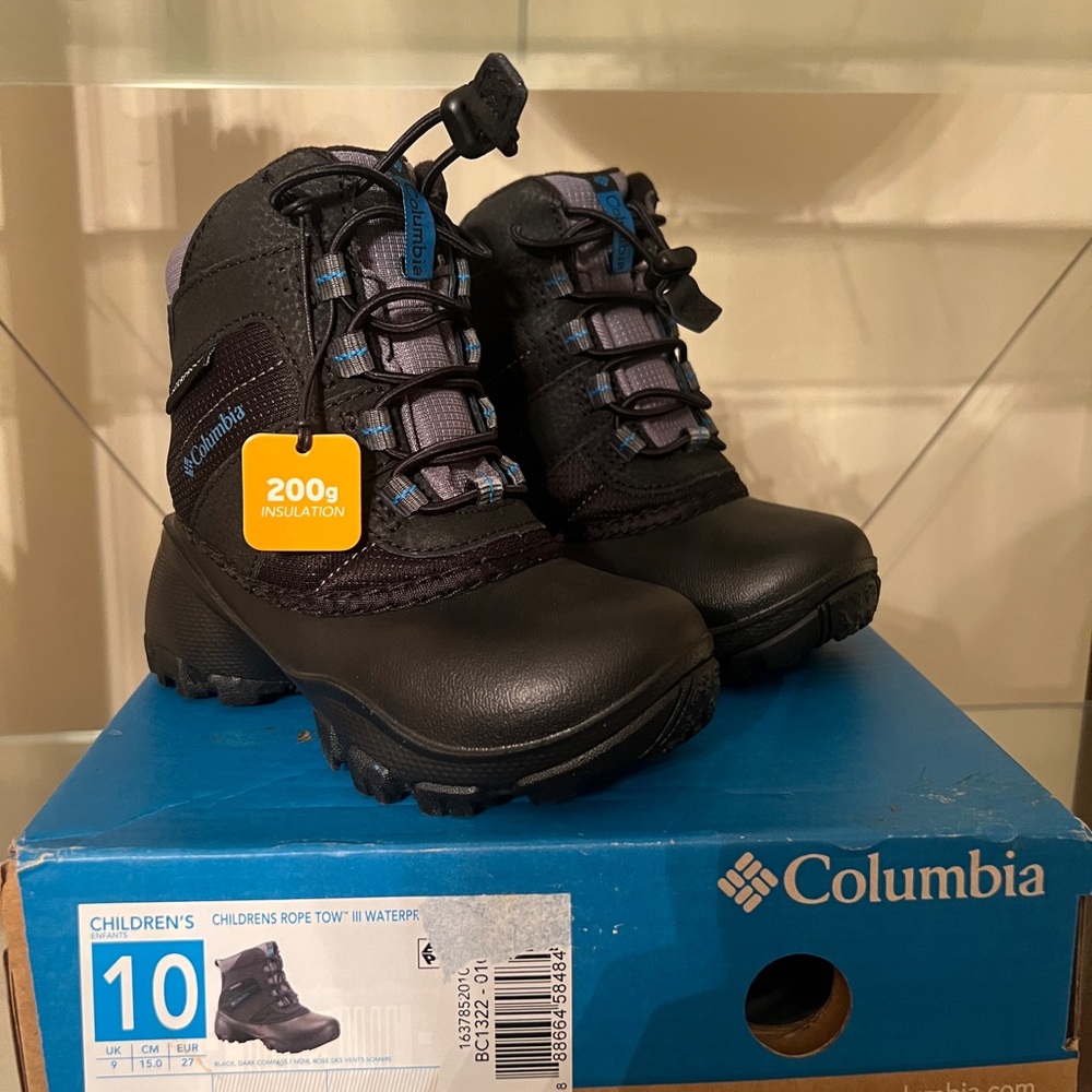 Columbia Children's Black and Blue Waterproof Boots